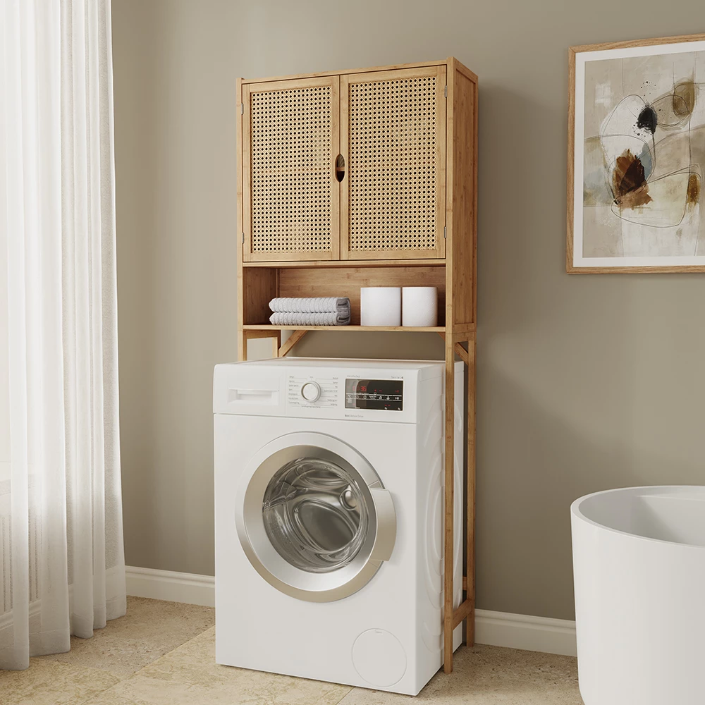 Wasmachinekast in Bamboe shown in ambient setting with decoration