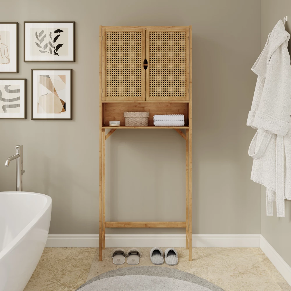 Wasmachinekast Liora Bamboe 66 x 168 cm met planken Vicco