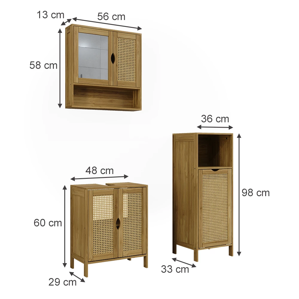 Badmöbel-Set in bambus on white background