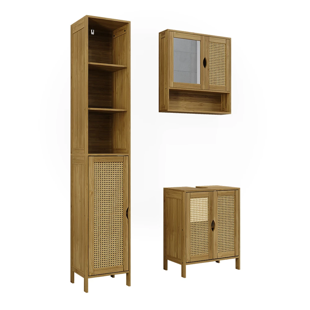 Badmöbel-Set in bambus on white background