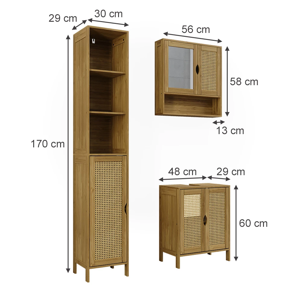 Badmöbel-Set in bambus on white background