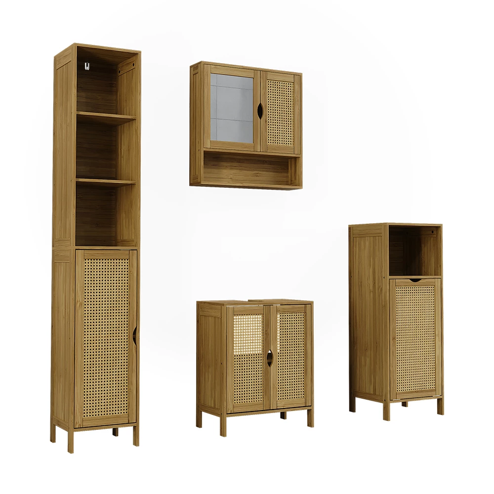 Badmöbel-Set in bambus on white background