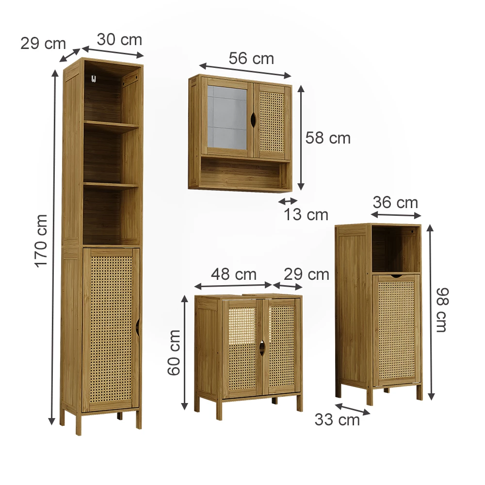 Badmöbel-Set in bambus on white background