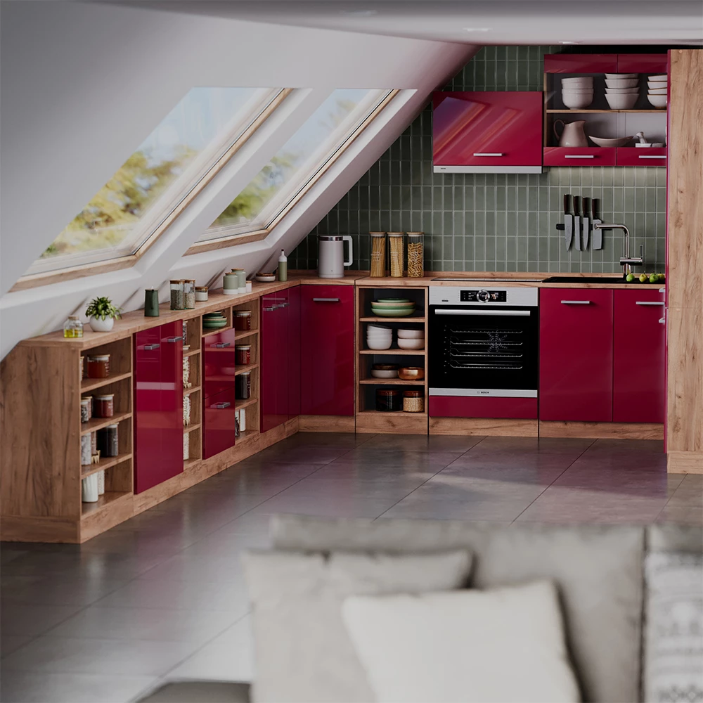 Meuble sous pente R-Line Rouge brillant 140cm Lot de 2 caissons 60 cm de profondeur Vicco