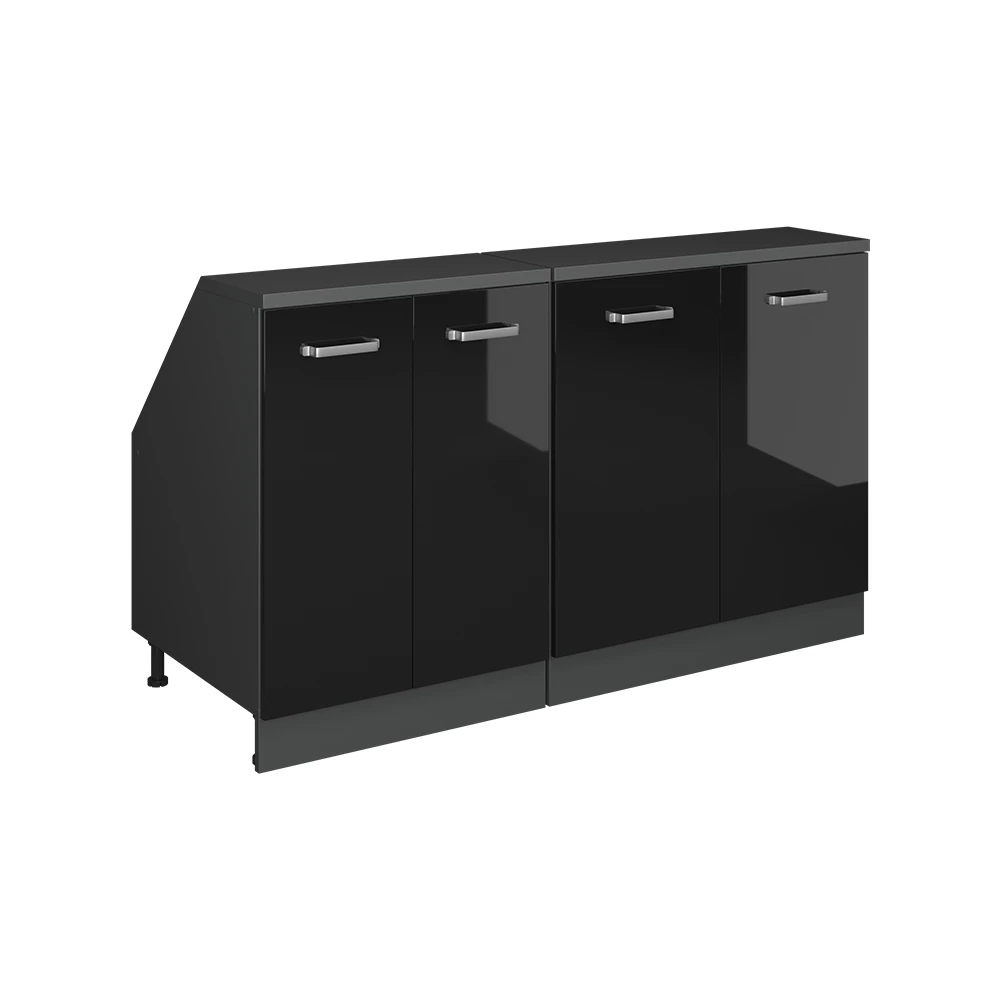 Küchenschrank für Dachschrägen R-Line Schwarz Hochglanz 140 cm 2er Set Schrankkorpuss 60 cm Tiefe Vicco | Schwarz Hochglanz/Anthrazit | Dachschrägenzeile 140cm, Tiefe 60 cm