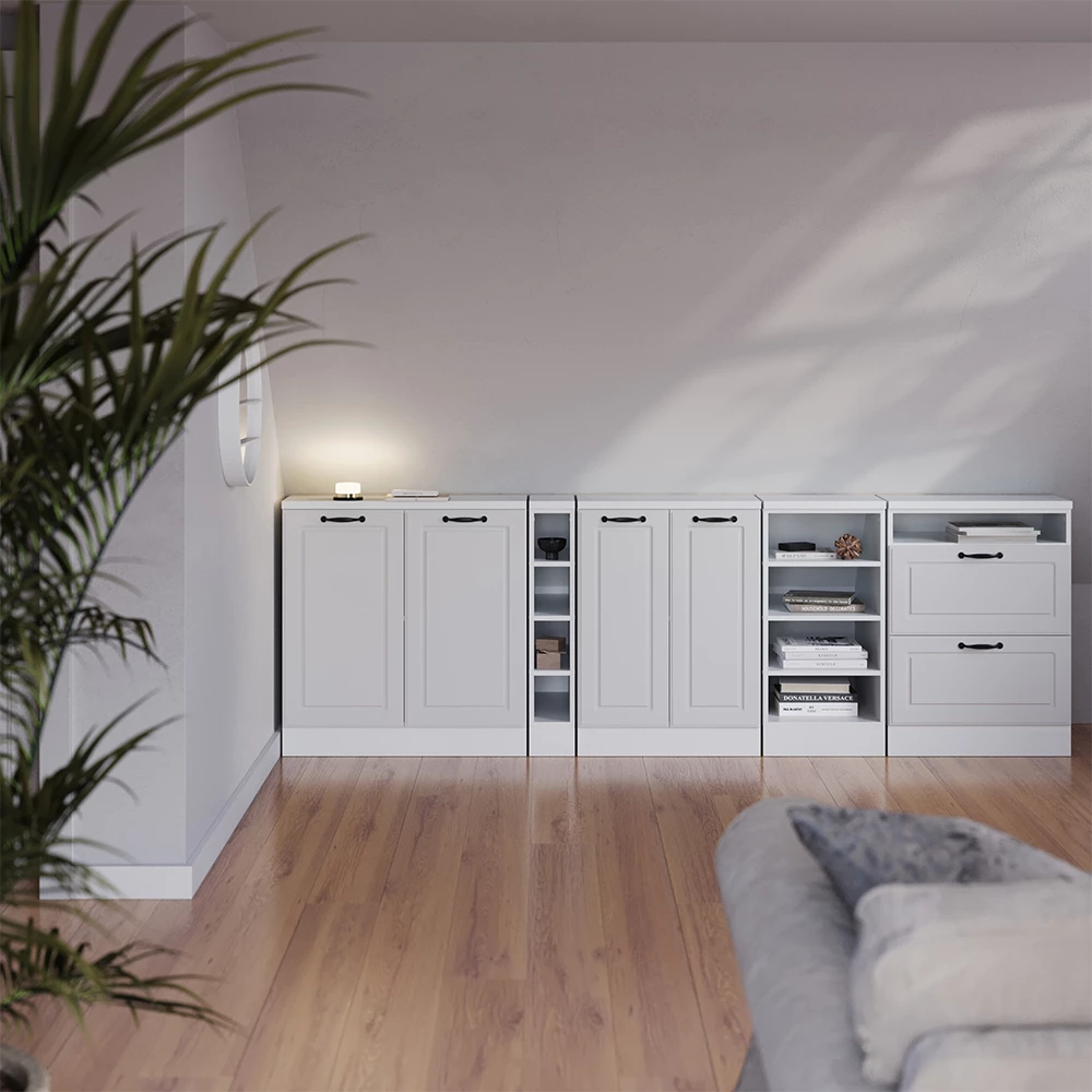 Keukenkast voor schuine wand R-Line Wit Landhuis 210 cm Set van 5 kastrompen 60 cm diepte Vicco