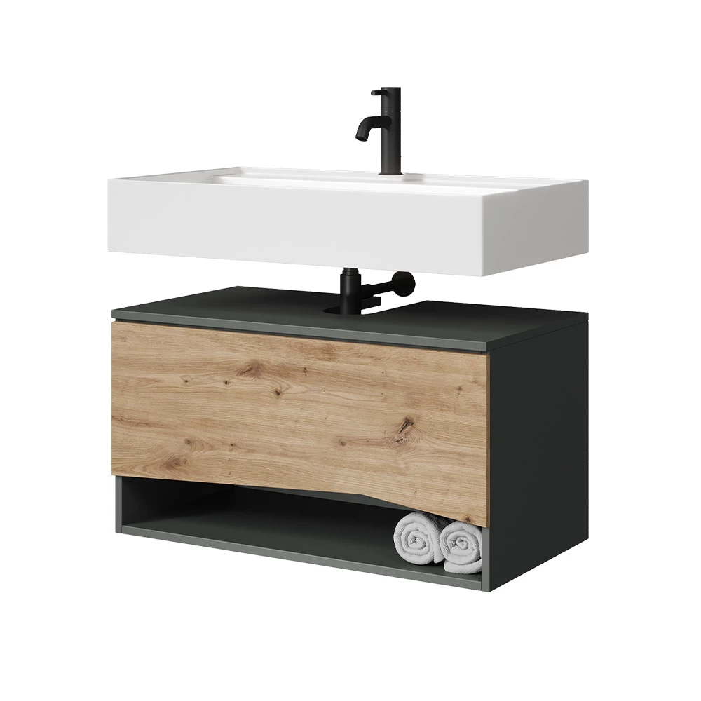 Wastafelonderkast in Ambachtelijk on white background with decorative elements