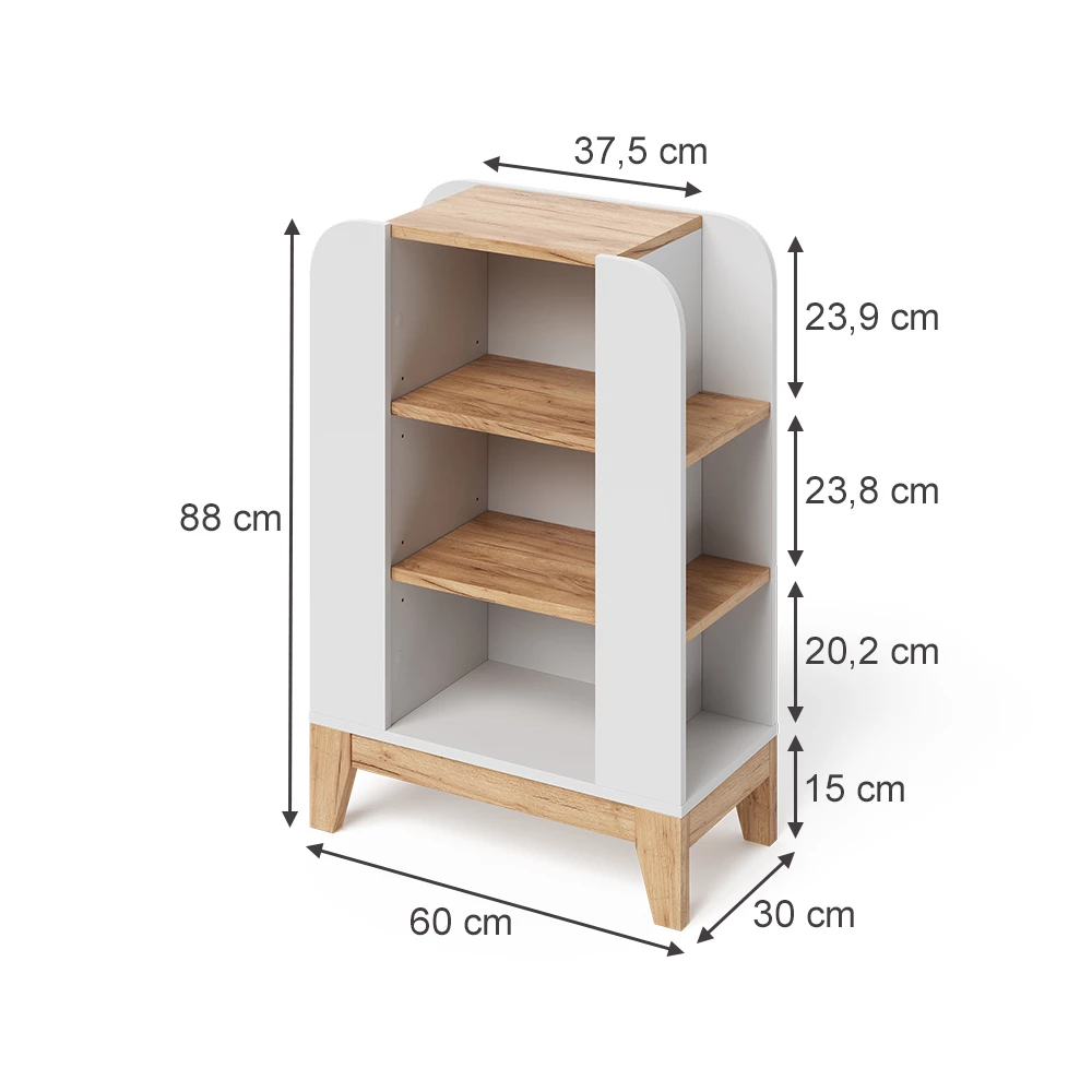 Kinderregal in Weiß auf weißem Hintergrund