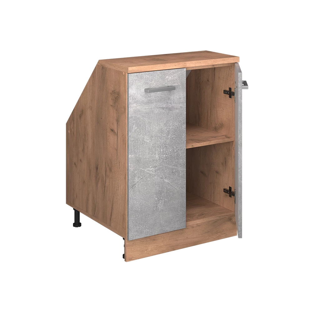 Küchenschrank für Dachschrägen R-Line Beton 60 cm mit 2 Türen, Schrankkorpus 60 cm Tiefe Vicco | Beton/Goldkraft Eiche | Dachschrägenschrank 60, Tiefe 60 cm