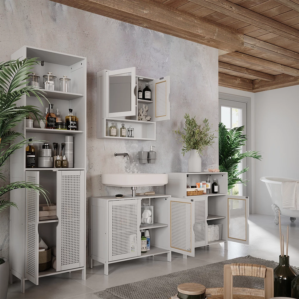 Close-up of Specchio contenitore bagno in Bianco, showing design and surface details