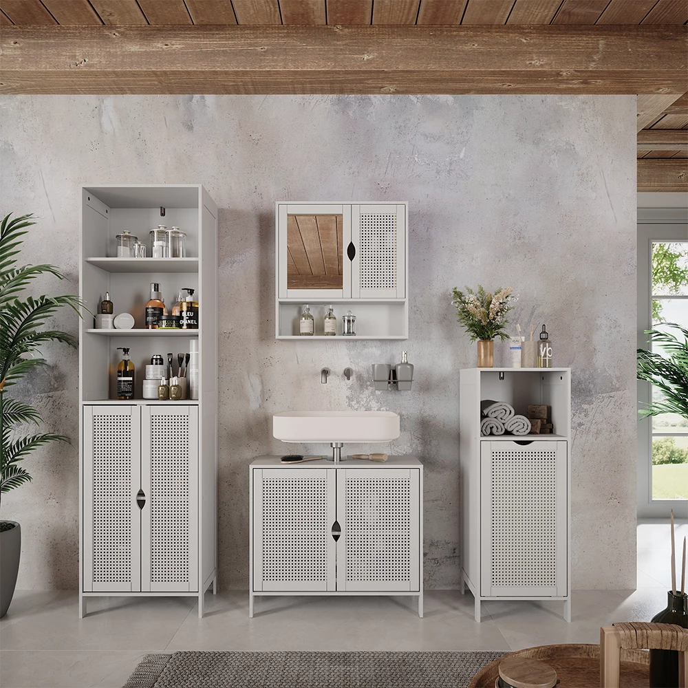Halfhoge kast Liora Wit 36 x 98 cm met wasmand Vicco