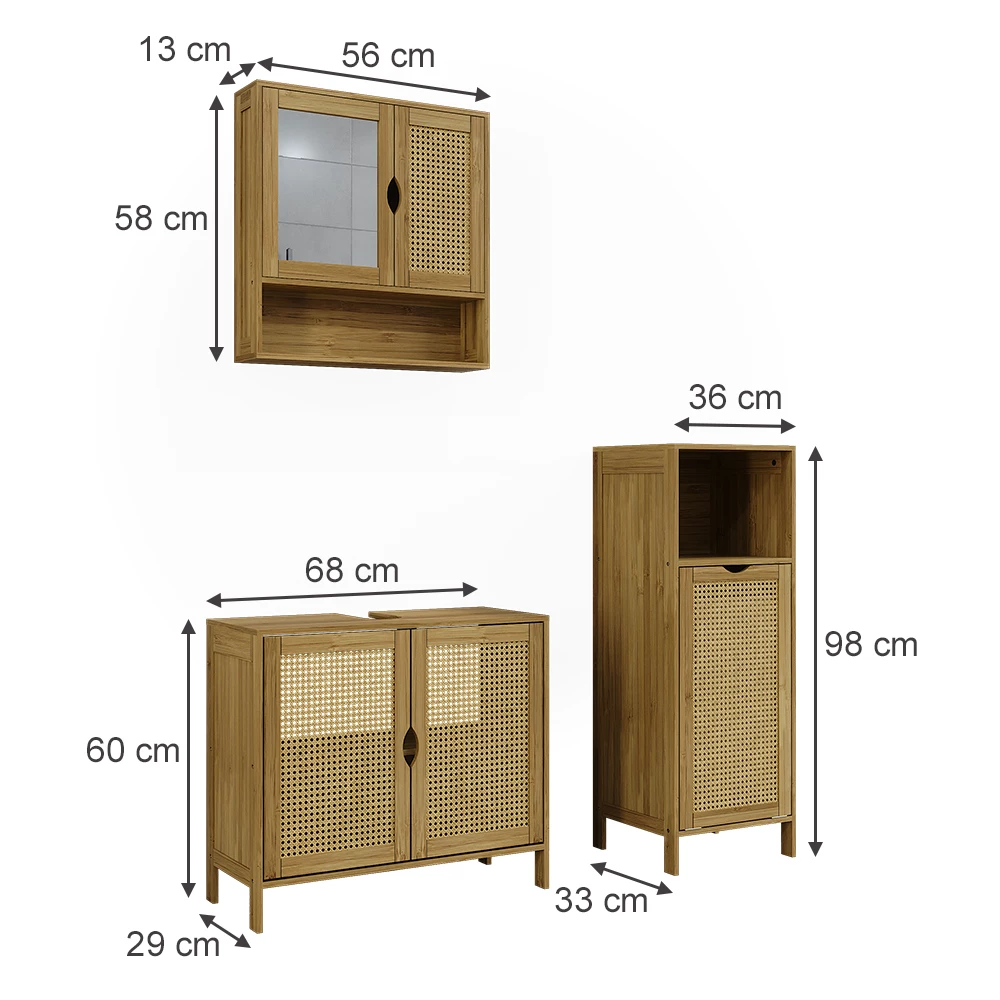 Set mobilier baie in bambus on white background