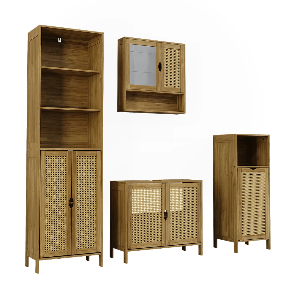 Meubles bain en Bambou sur fond blanc