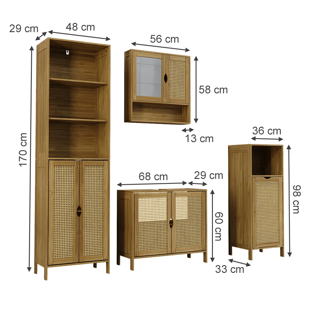 Meubles bain en Bambou sur fond blanc