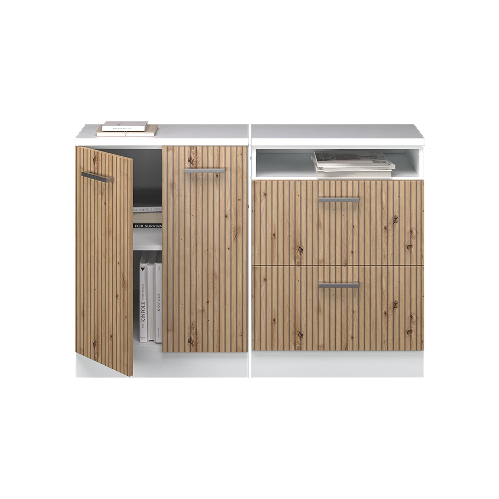 Keukenkast voor schuine wand R-Line Artisanaal eiken 120 cm Set van 2 kastrompen 60 cm diepte Vicco