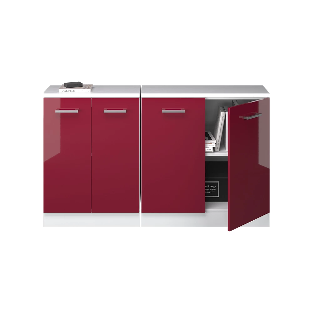 Küchenschrank für Dachschrägen R-Line Rot Hochglanz 140 cm 2er Set Schrankkorpuss 60 cm Tiefe Vicco № 33070