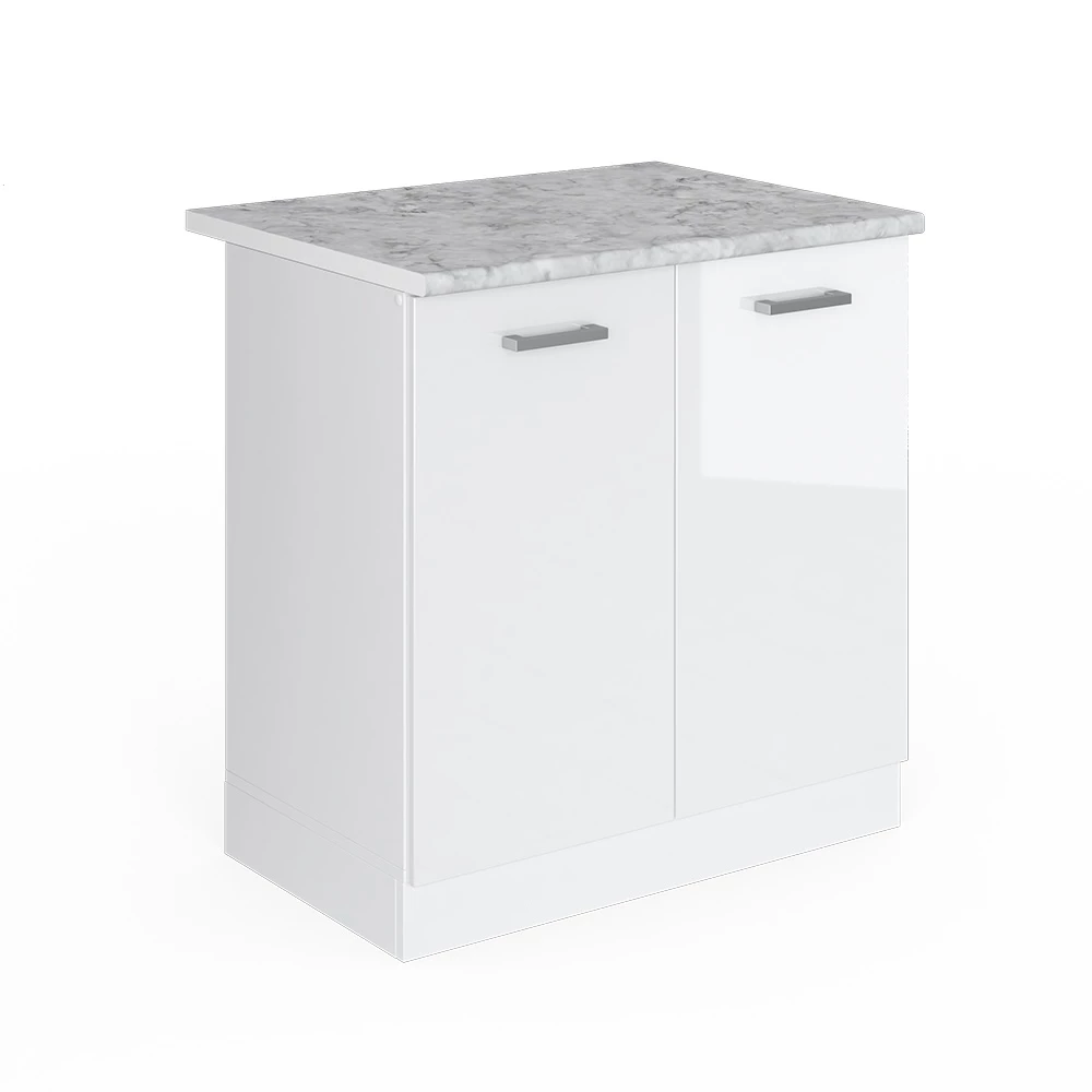 Mueble bajo para el fregadero en Blanco alto brillo sobre fondo blanco