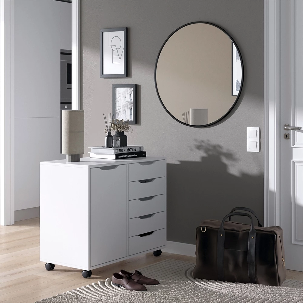 Kommode Otwin Weiß 40.6 x 61.5 cm mit 5 Schubladen und 1 Tür livinity®