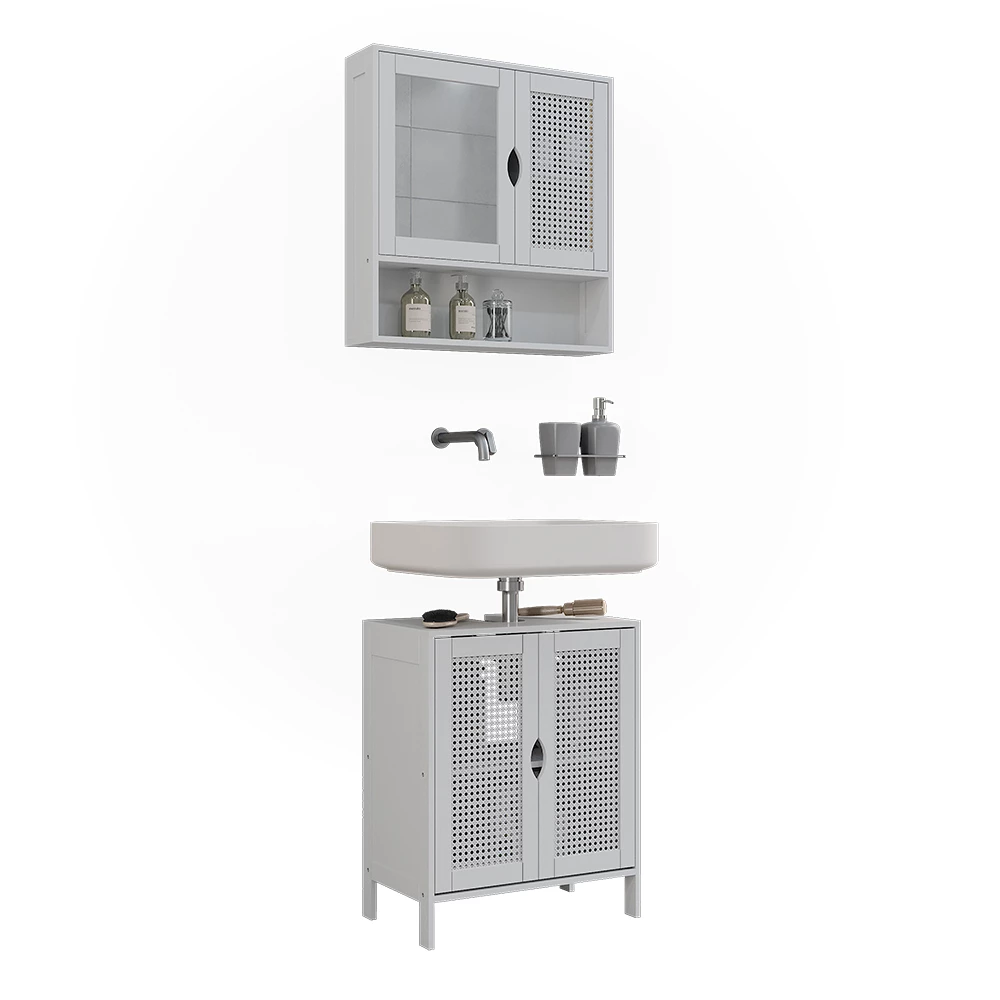 Set di mobili da bagno in Bianco on white background with decorative elements