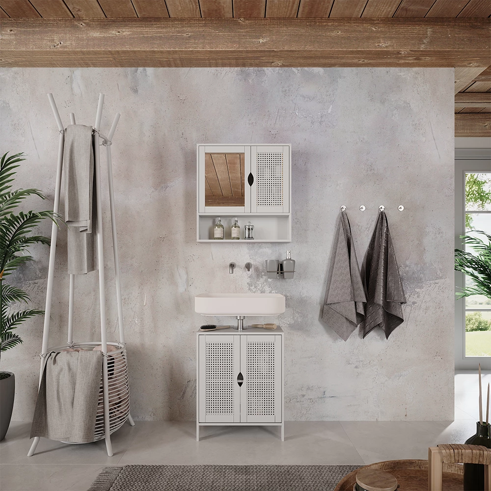 Set di mobili da bagno in Bianco shown in ambient setting with decoration