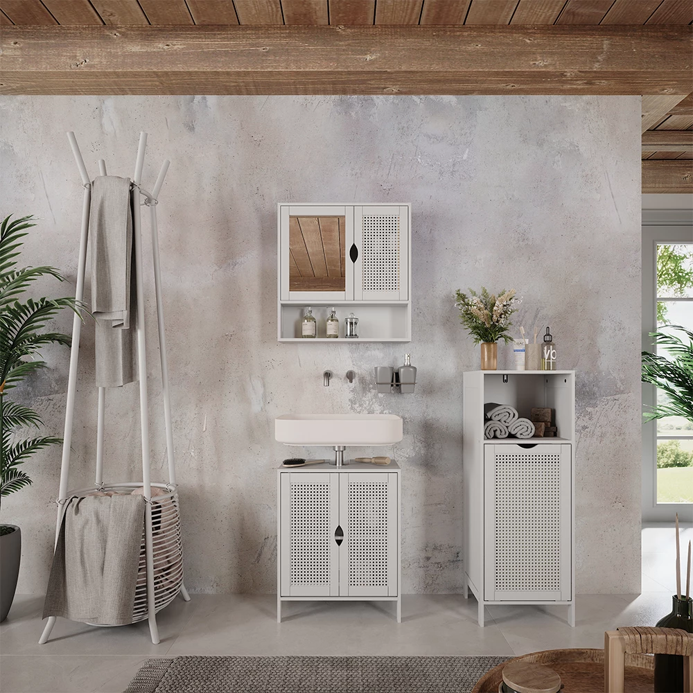 Set di mobili da bagno in Bianco shown in ambient setting with decoration