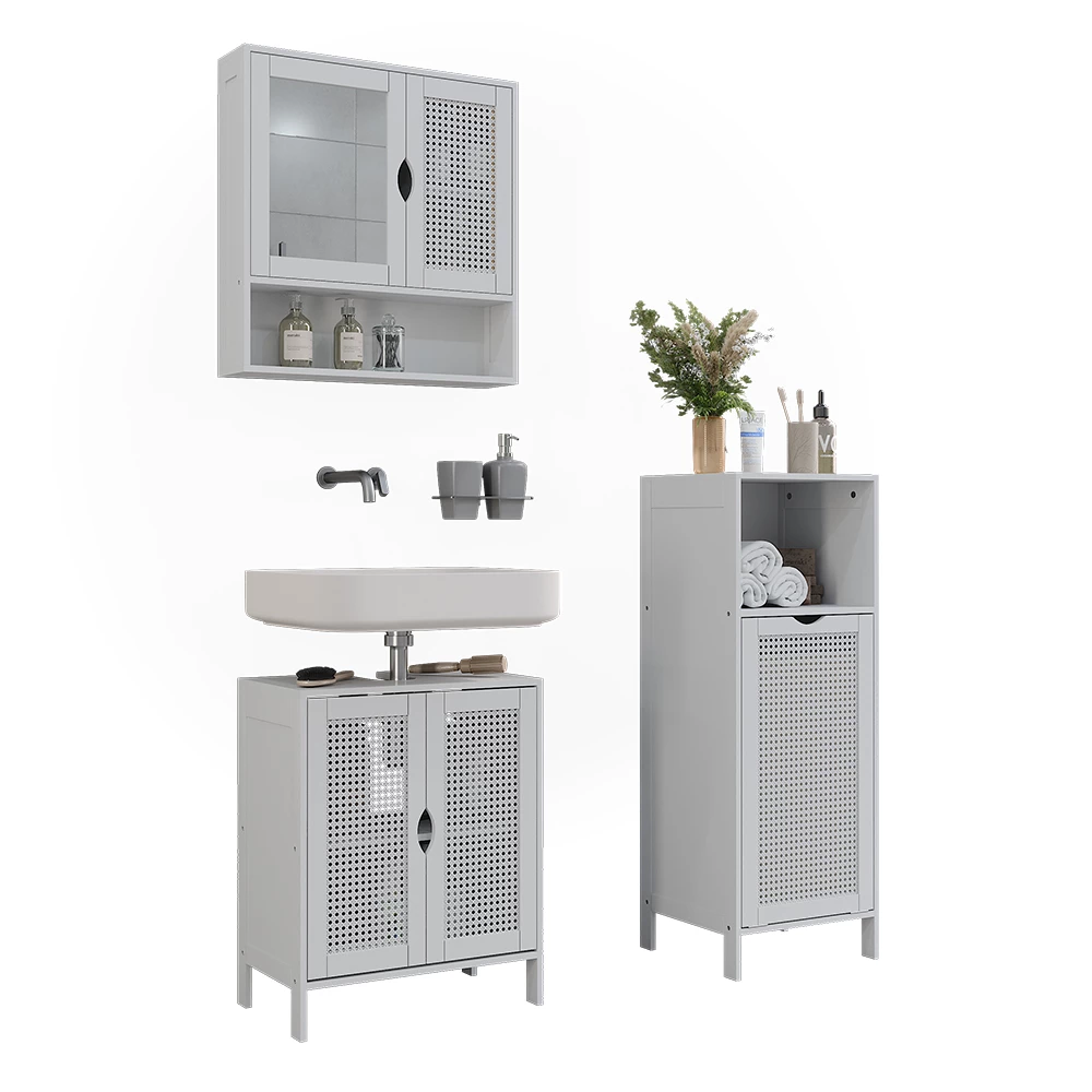 Set di mobili da bagno in Bianco on white background with decorative elements
