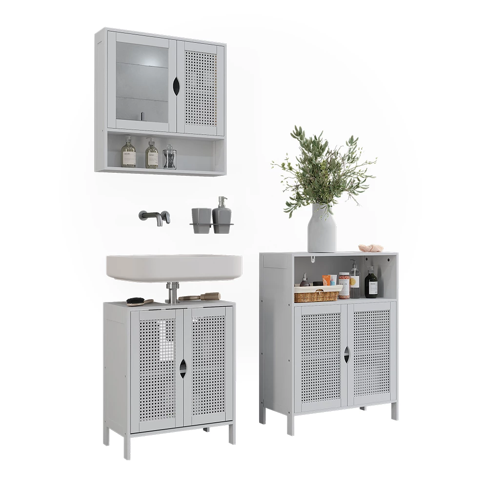 Set di mobili da bagno in Bianco on white background with decorative elements