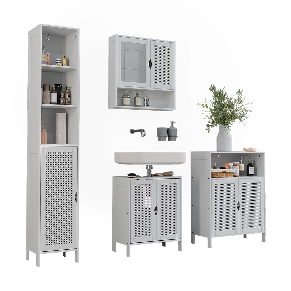 Badkamermeubelset in Wit on white background with decorative elements