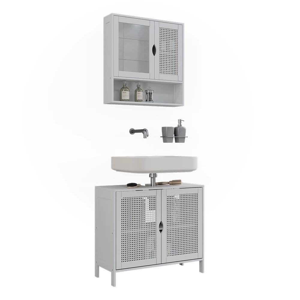 Set di mobili da bagno in Bianco on white background with decorative elements