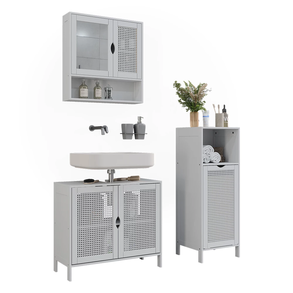 Badkamermeubelset in Wit on white background with decorative elements