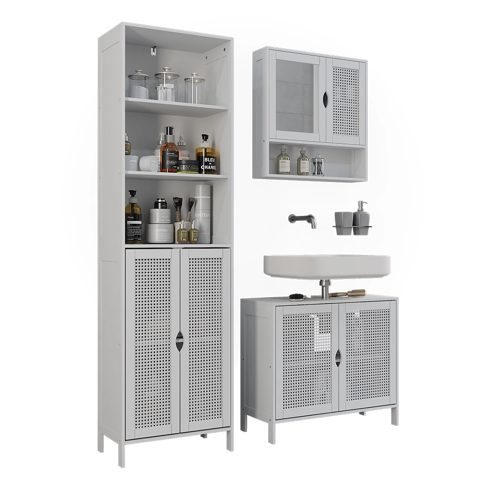 Badkamermeubelset in Wit on white background with decorative elements