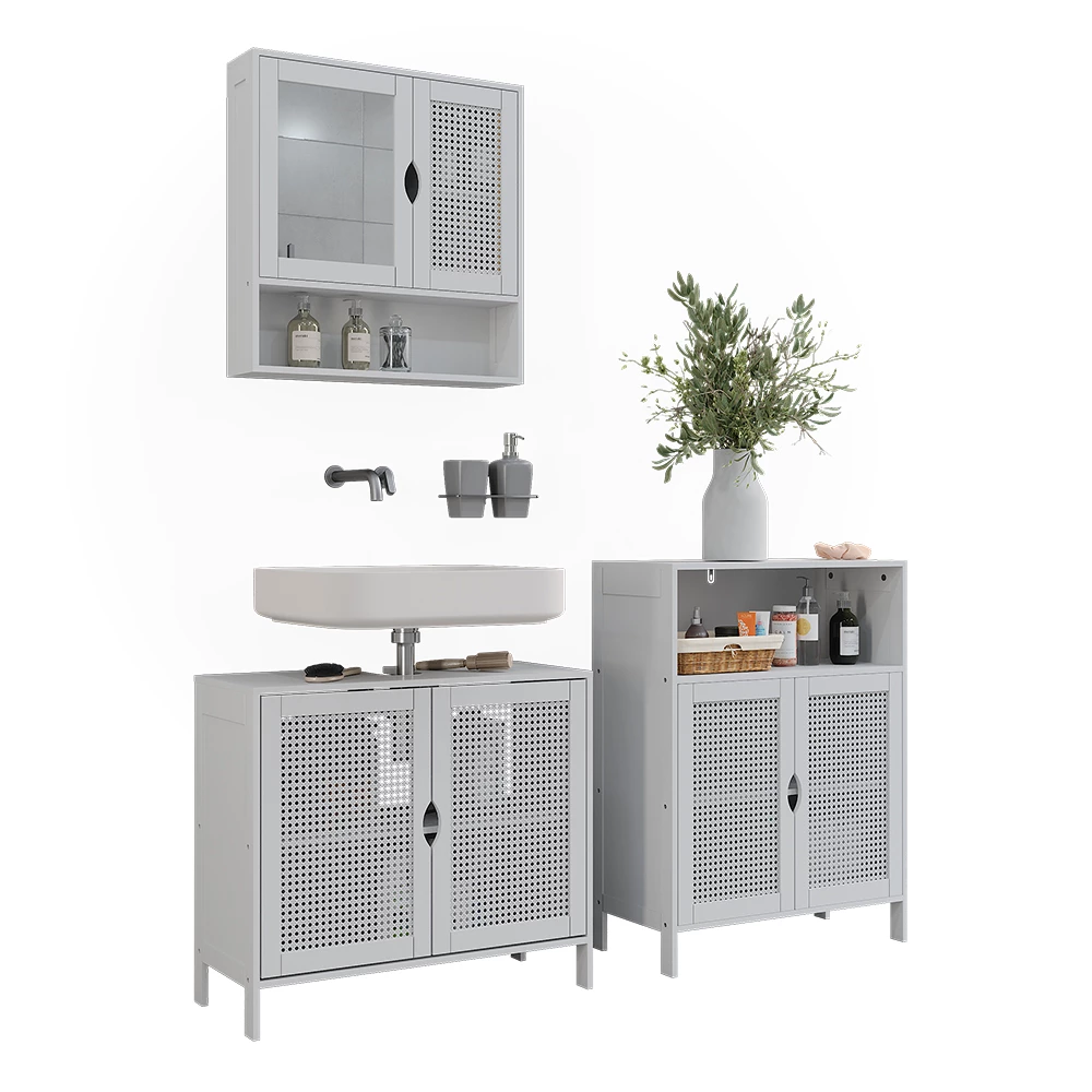 Badkamermeubelset in Wit on white background with decorative elements