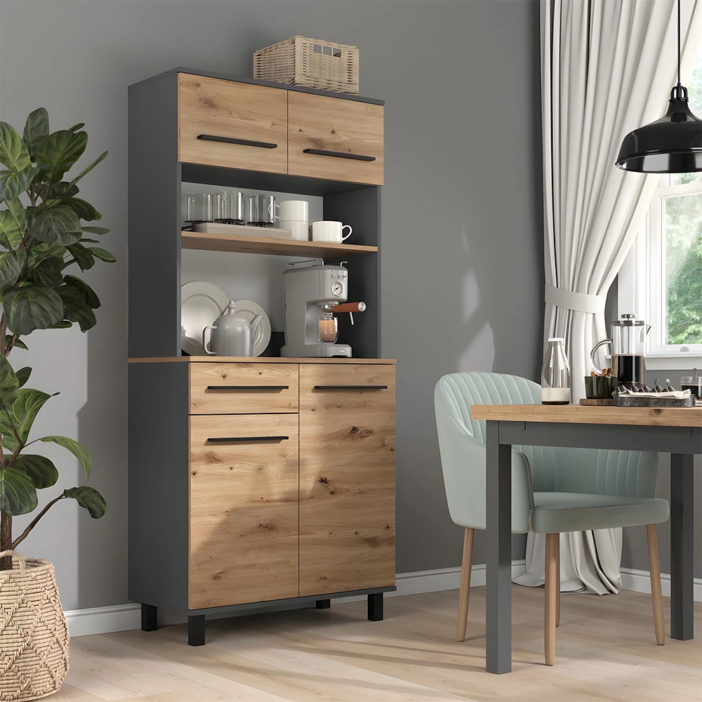 Küchenbuffet in Artisan-Eiche auf weißem Hintergrund