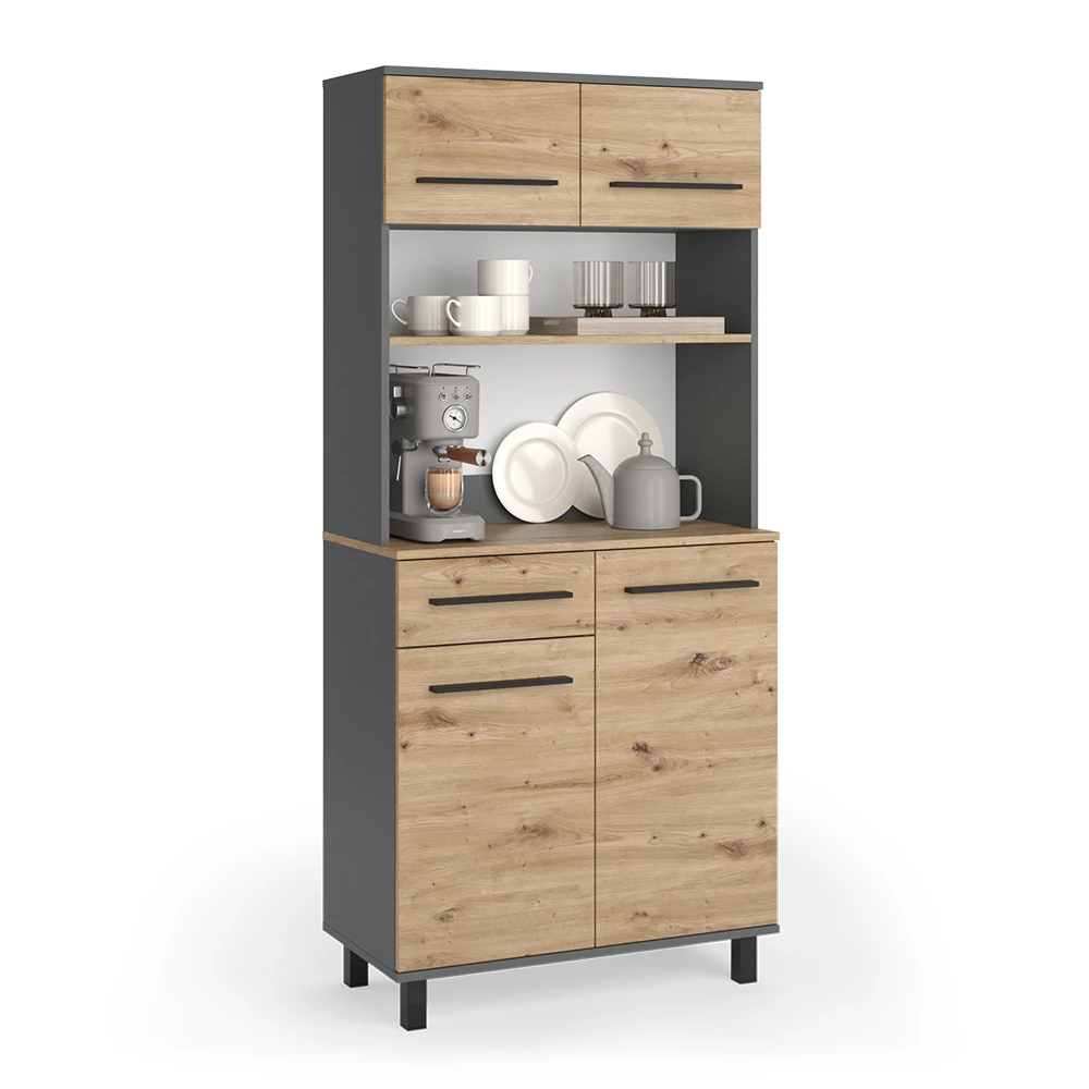 Buffet da cucina in Rovere artigianale on white background with decorative elements