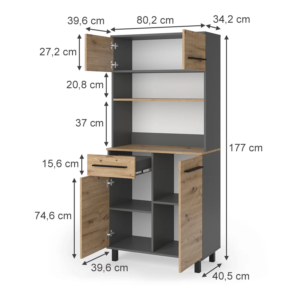 Buffet de cuisine en Chêne Artisan sur fond blanc