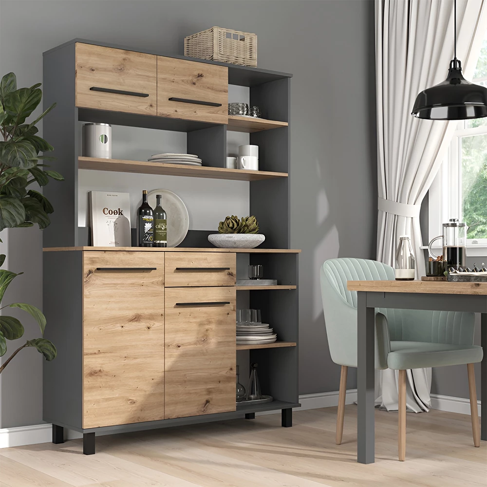 Buffet da cucina in Rovere artigianale shown in ambient setting with decoration