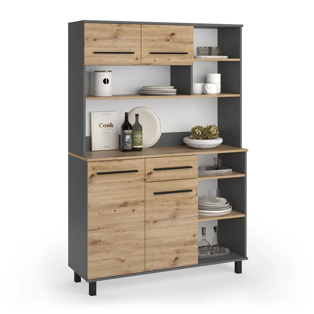 Buffet da cucina in Rovere artigianale on white background with decorative elements