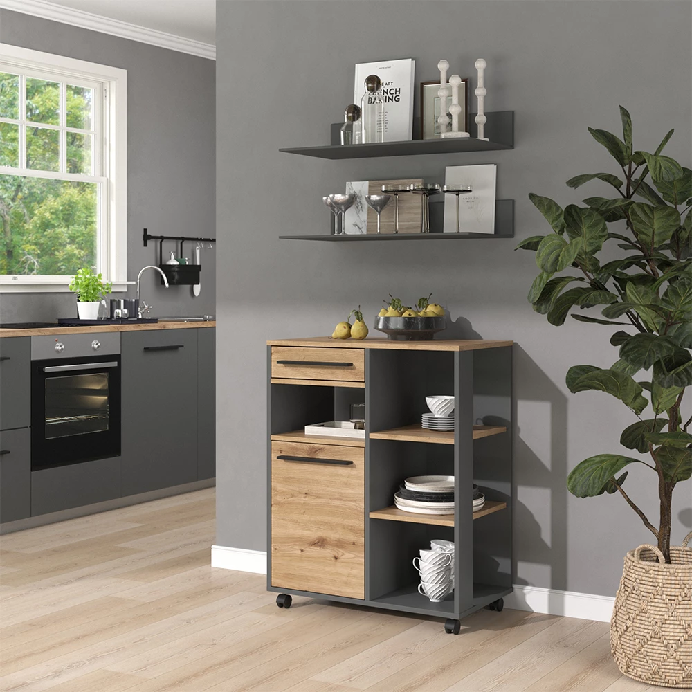 Küchenbuffet in Artisan-Eiche auf weißem Hintergrund