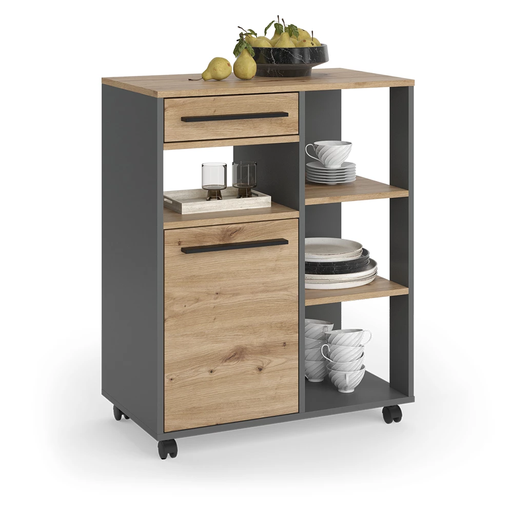 Buffet da cucina in Rovere artigianale on white background with decorative elements