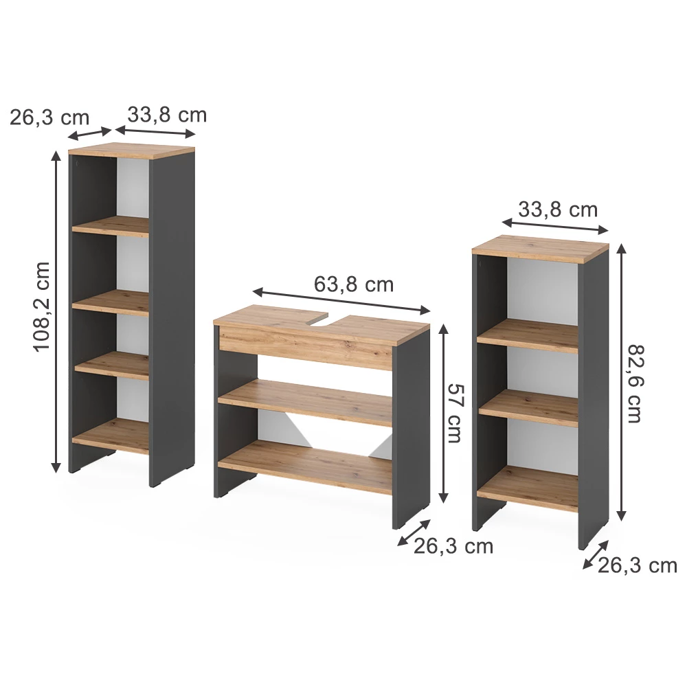 Meubles bain en Anthracite sur fond blanc
