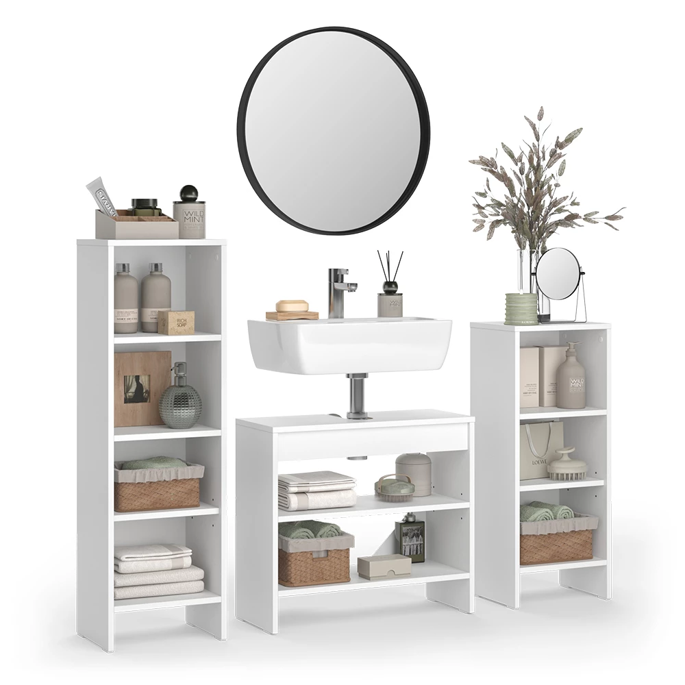 Set di mobili da bagno in Bianco on white background with decorative elements