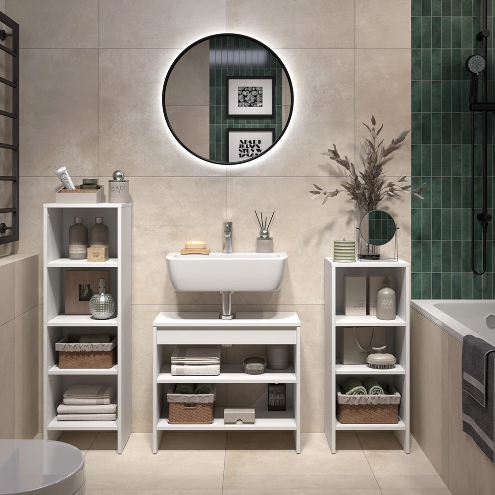 Set di mobili da bagno in Bianco shown in ambient setting with decoration