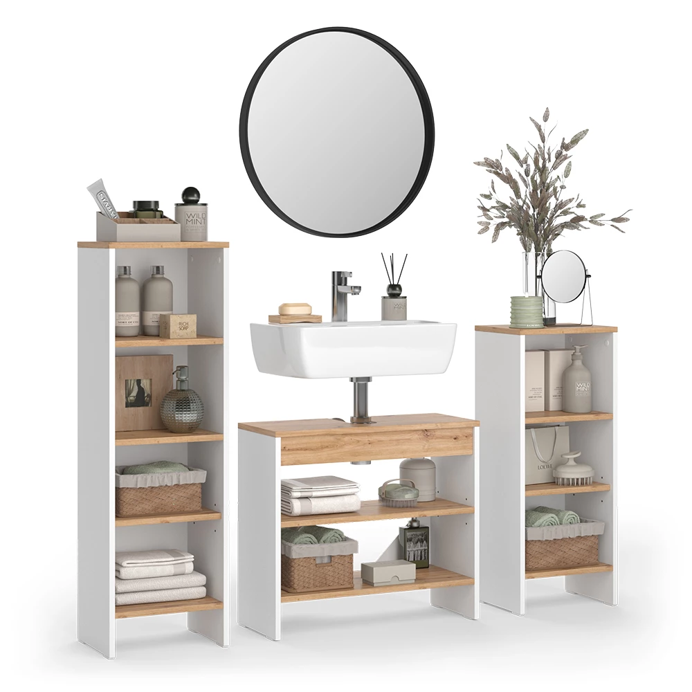 Badkamermeubelset in Wit on white background with decorative elements