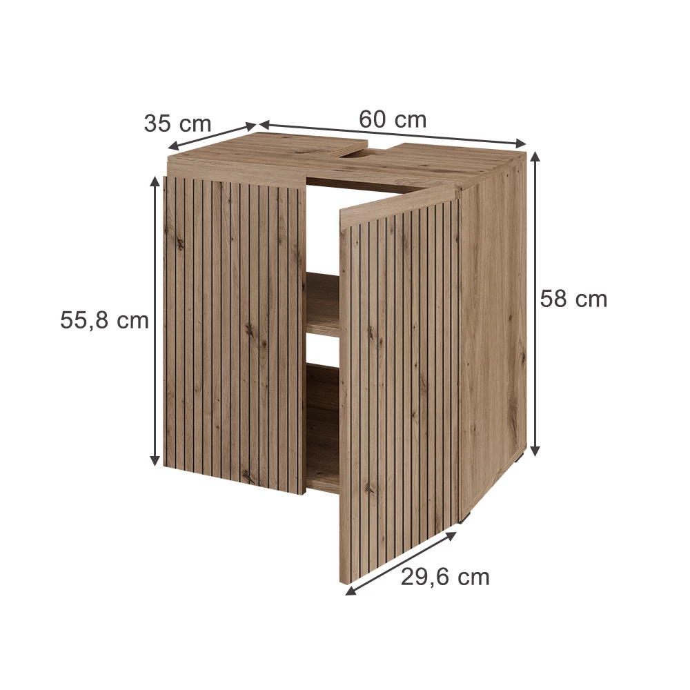Mobile sottolavabo per bagno in Artigiano on white background with visible dimensions