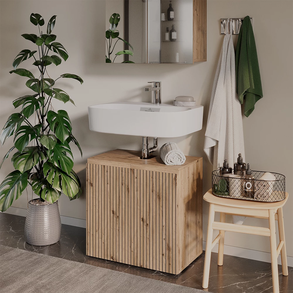 Mobile sottolavabo per bagno in Artigiano shown in ambient setting with decoration