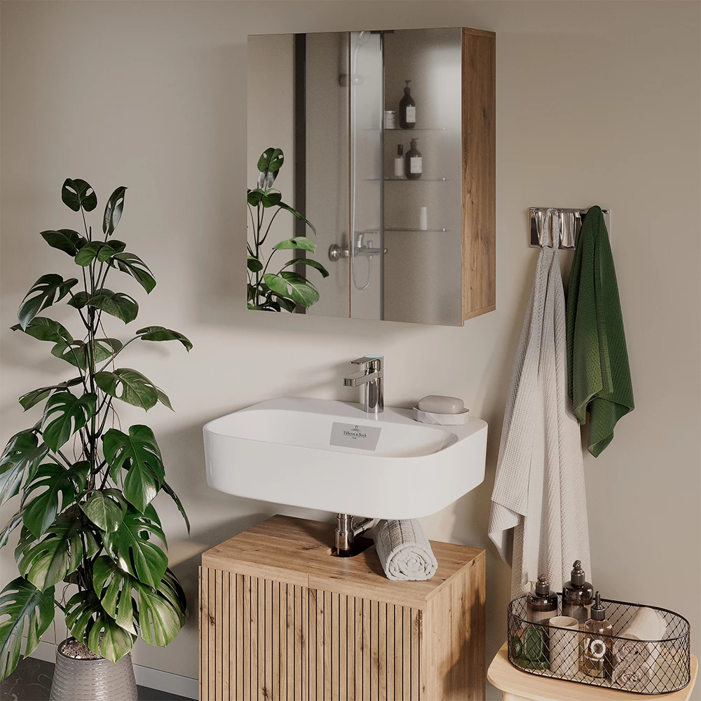 Specchio contenitore bagno in Artigiano shown in ambient setting with decoration