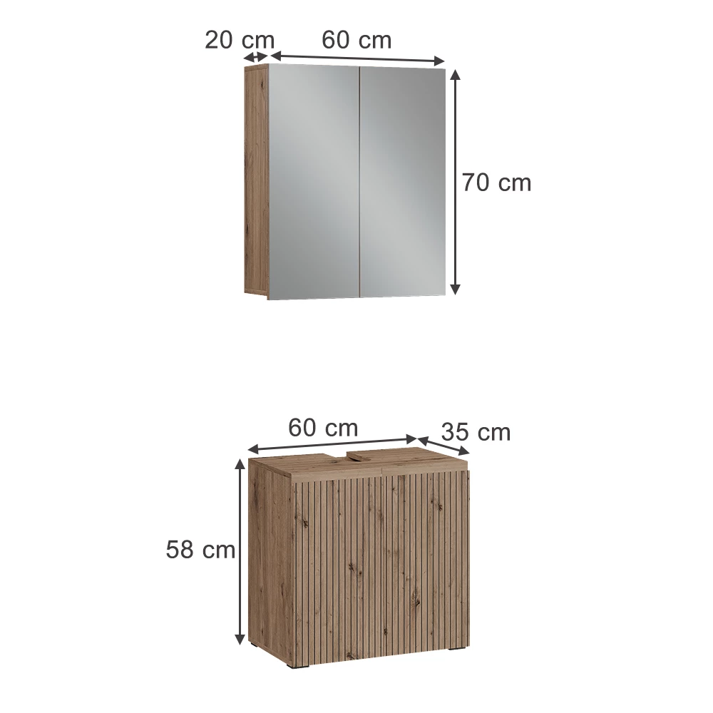 Set di mobili da bagno in Artigiano on white background with visible dimensions