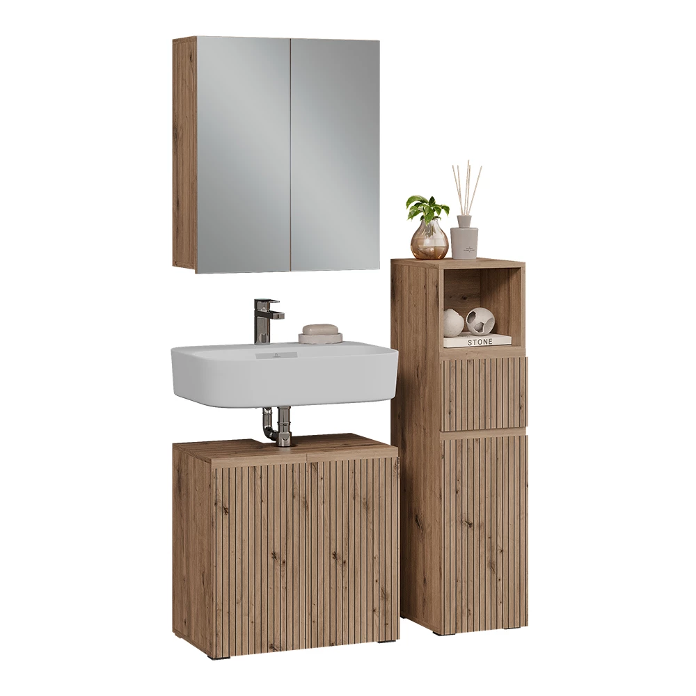 Set di mobili da bagno 3 pezzi in Artigiano on white background with decorative elements