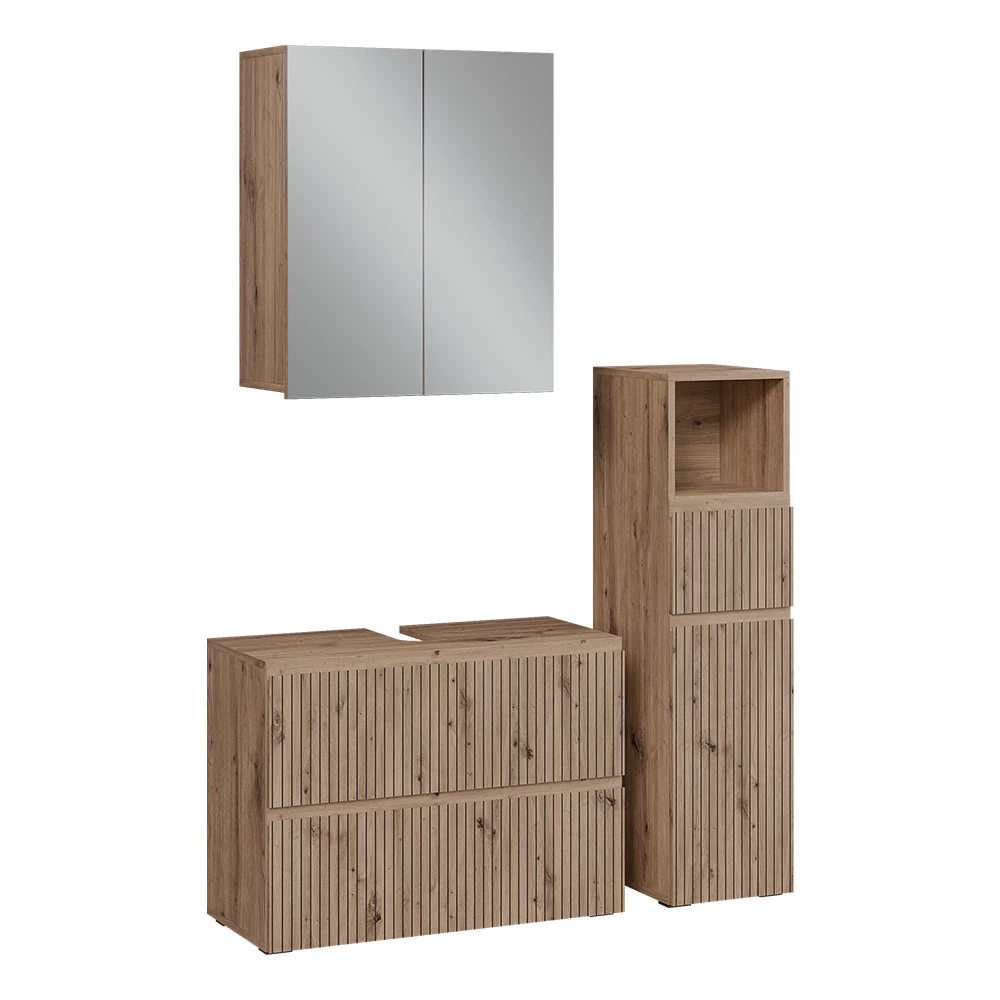 Ensemble de meubles de salle de bain 3 pièces en Artisan sur fond blanc