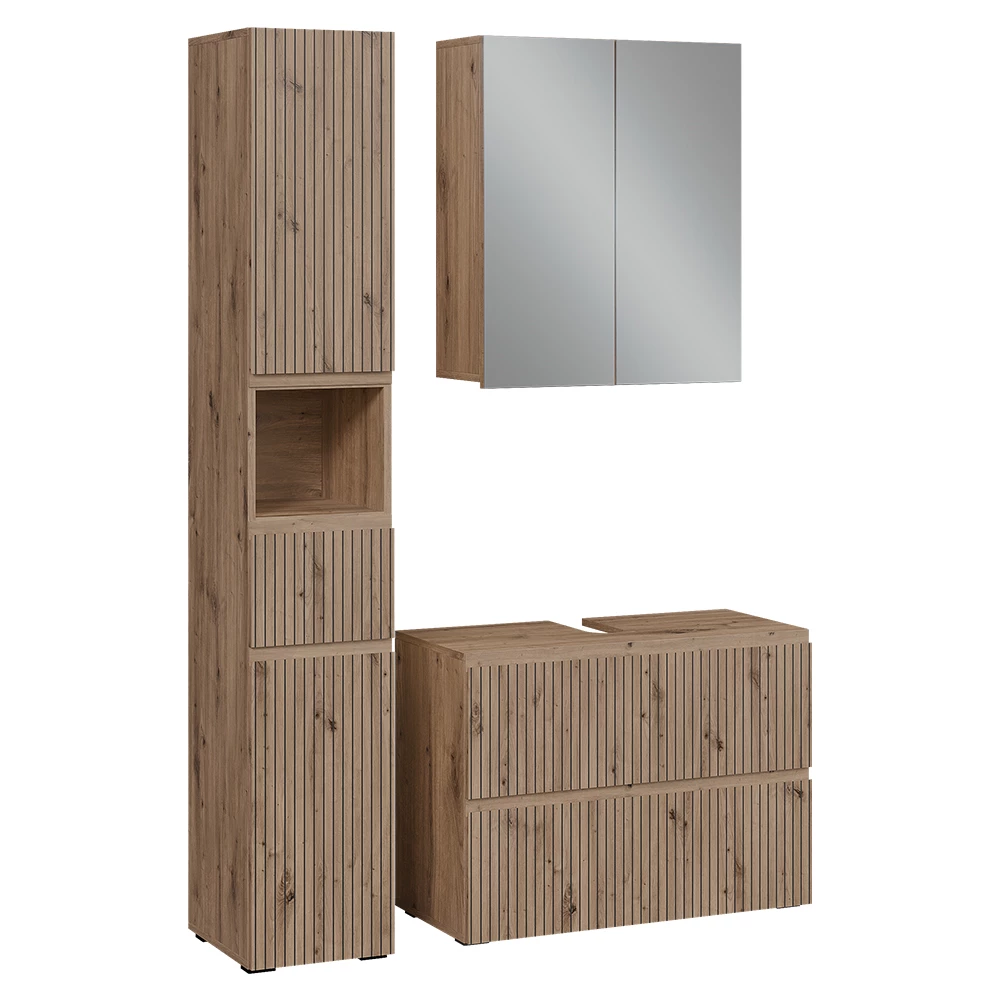 Ensemble de meubles de salle de bain 3 pièces en Artisan sur fond blanc
